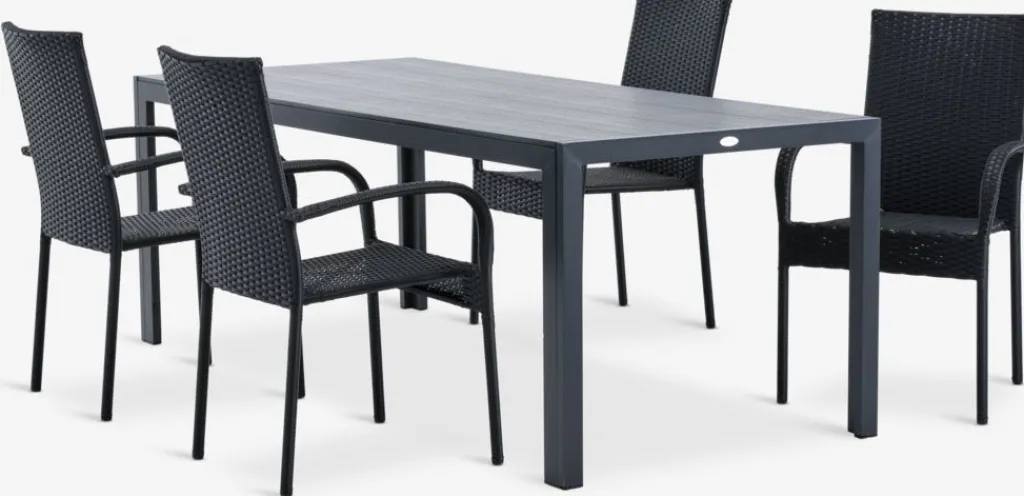 Conjuntos Mesa Y Sillas De Jardín>JUTLANDIA MADERUP + GUDHJEMMesa MADERUP L205 + 4 sillas GUDHJEM negro