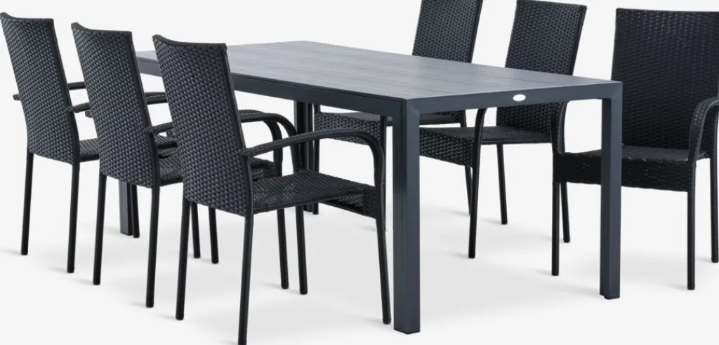 Conjuntos Mesa Y Sillas De Jardín>JUTLANDIA MADERUP + GUDHJEMMesa MADERUP L205 + 4 sillas GUDHJEM negro