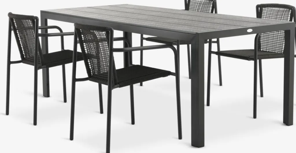 Conjuntos Mesa Y Sillas De Jardín>JYSK MADERUP + KRISTIANSTADMesa MADERUP L205 negro + 4 sillas KRISTIANSTAD verde