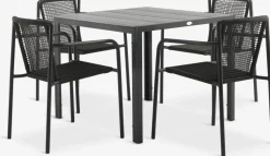 Conjuntos Mesa Y Sillas De Jardín>JYSK MADERUP + KRISTIANSTADMesa MADERUP L90 negro + 4 sillas KRISTIANSTAD verde