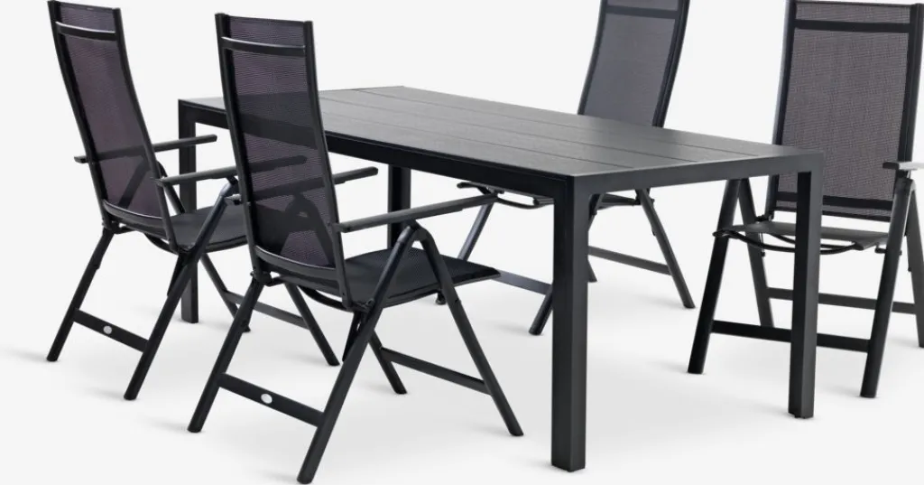Conjuntos Mesa Y Sillas De Jardín>JUTLANDIA MADERUP + LOMMAMesa MADERUP L205 negro + 4 sillas LOMMA negro