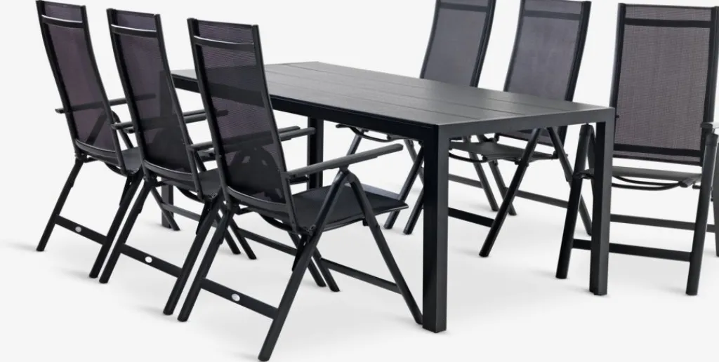 Conjuntos Mesa Y Sillas De Jardín>JUTLANDIA MADERUP + LOMMAMesa MADERUP L205 negro + 4 sillas LOMMA negro