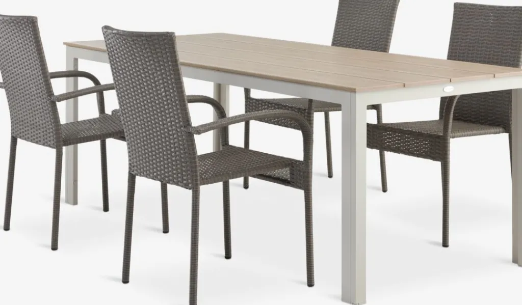 Conjuntos Mesa Y Sillas De Jardín>JYSK MARIELYST + GUDHJEMMesa MARIELYST L205 beis + 4 sillas GUDHJEM natural Beige