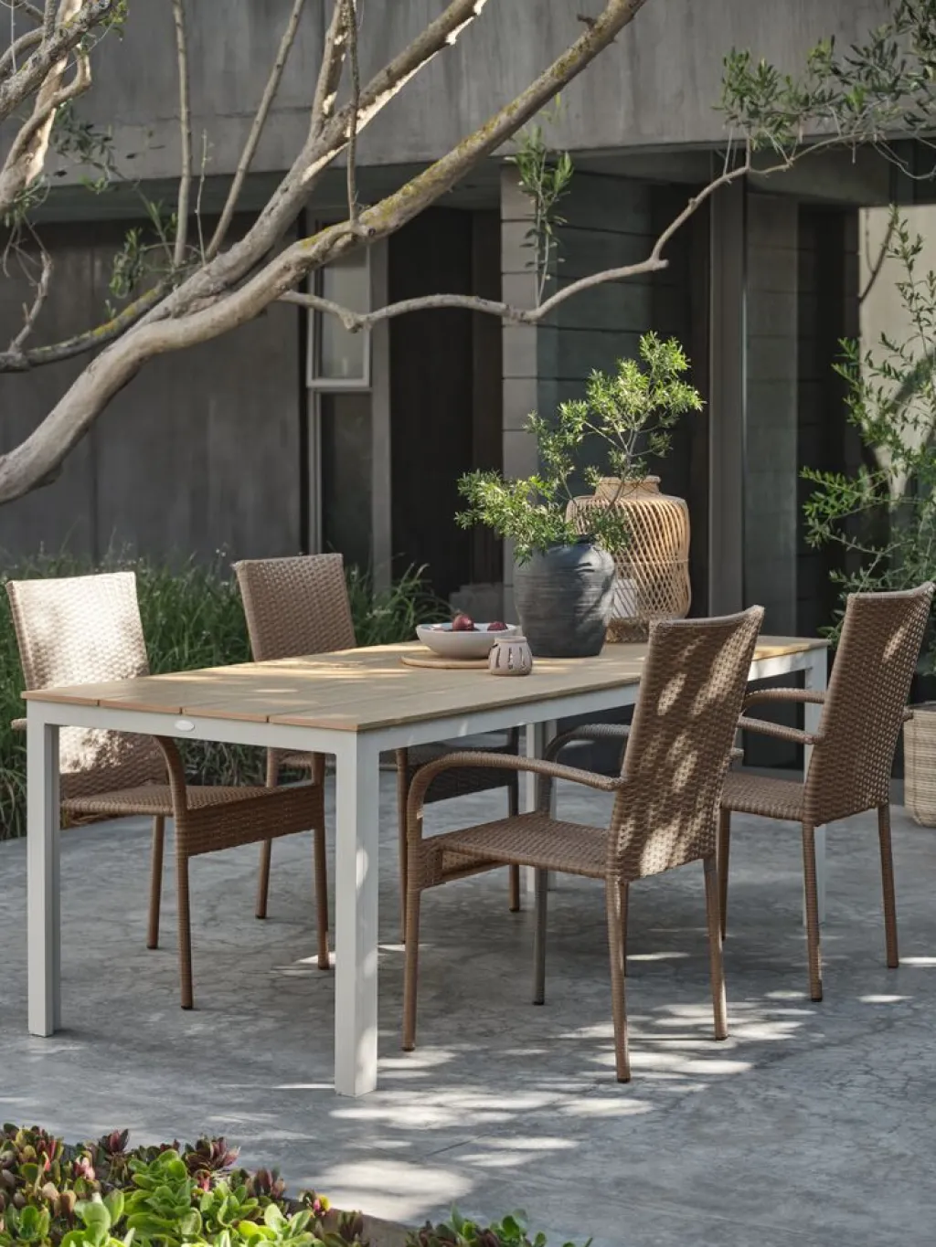 Conjuntos Mesa Y Sillas De Jardín>JYSK MARIELYST + GUDHJEMMesa MARIELYST L205 beis + 4 sillas GUDHJEM natural Beige