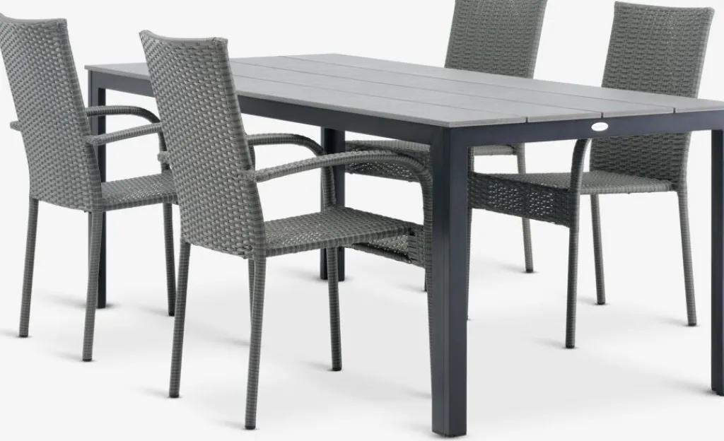 Conjuntos Mesa Y Sillas De Jardín>JYSK MARIELYST + GUDHJEMMesa MARIELYST L205 + 4 sillas GUDHJEM Gris
