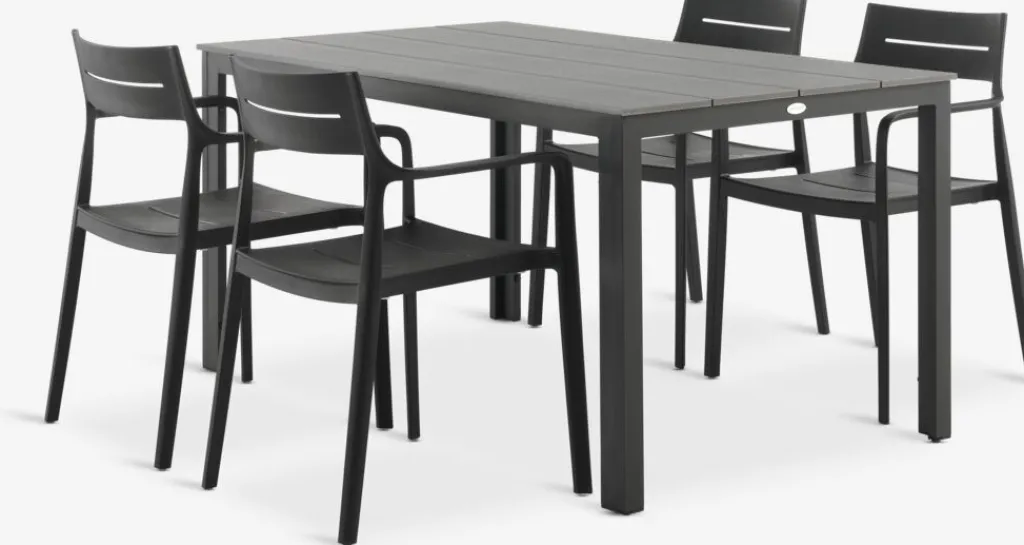 Conjuntos Mesa Y Sillas De Jardín>JYSK MARIELYST + INGSTRUPMesa MARIELYST L150 + 4 sillas INGSTRUP negro Gris