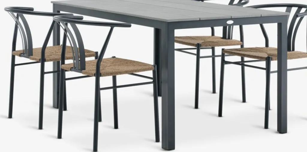 Conjuntos Mesa Y Sillas De Jardín>JUTLANDIA MARIELYST + TAGMARKMesa MARIELYST L150 gris + 4 sillas TAGMARK negro