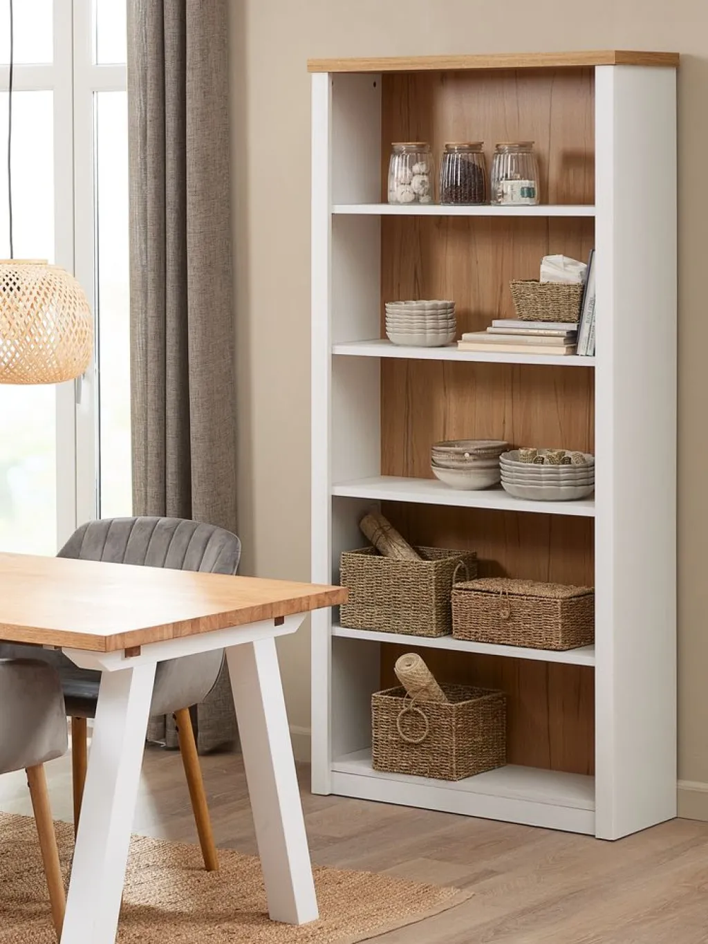 Estanterias Y Librerías|Estanterias Y Librerías>JYSK MARKSKELLibrería MARKSKEL 5 estantes blanco/color roble salvaje