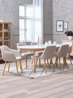 Mesas De Comedor|Conjuntos De Comedor>JYSK MARSTRAND + ADSLEVMesa MARSTRAND L200/280 blanco + 4 sillas ADSLEV beis