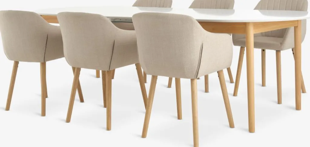 Mesas De Comedor|Conjuntos De Comedor>JYSK MARSTRAND + ADSLEVMesa MARSTRAND L200/280 blanco + 4 sillas ADSLEV beis