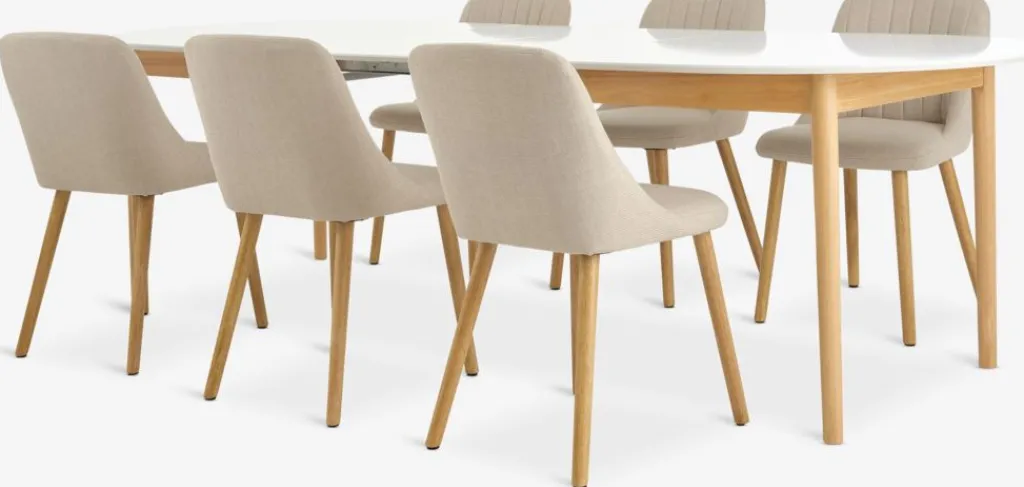 Mesas De Comedor|Conjuntos De Comedor>JYSK MARSTRAND + ADSLEVMesa MARSTRAND L200/280 blanco + 4 sillas ADSLEV beis