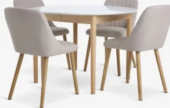 Mesas De Comedor|Conjuntos De Comedor>JYSK MARSTRAND + ADSLEVMesa MARSTRAND Ø110 blanco + 4 sillas ADSLEV beis