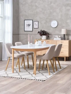 Mesas De Comedor|Conjuntos De Comedor>JYSK MARSTRAND + ADSLEVMesa MARSTRAND Ø110 blanco + 4 sillas ADSLEV beis