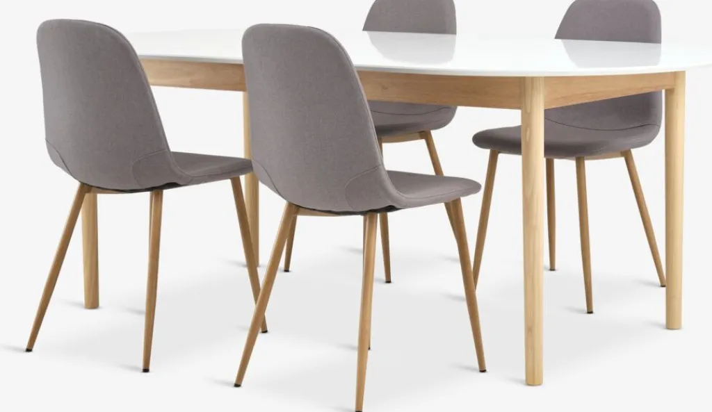 Mesas De Comedor|Conjuntos De Comedor>JYSK MARSTRAND + JONSTRUPMesa MARSTRAND L200/280 blanco + 4 JONSTRUP gris Blanco+Natural