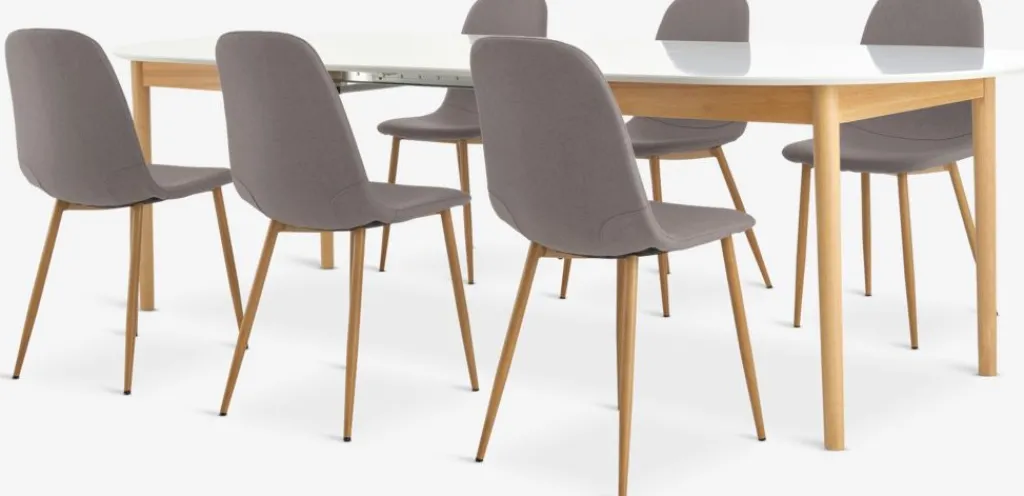 Mesas De Comedor|Conjuntos De Comedor>JYSK MARSTRAND + JONSTRUPMesa MARSTRAND L200/280 blanco + 4 JONSTRUP gris Blanco+Natural