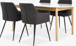 Mesas De Comedor|Conjuntos De Comedor>JYSK MARSTRAND + PURHUSMesa MARSTRAND L200/280 blanco + 4 sillas PURHUS gris Blanco+Natural