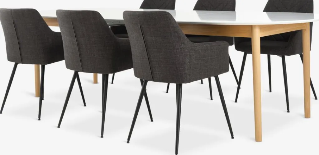Mesas De Comedor|Conjuntos De Comedor>JYSK MARSTRAND + PURHUSMesa MARSTRAND L200/280 blanco + 4 sillas PURHUS gris Blanco+Natural
