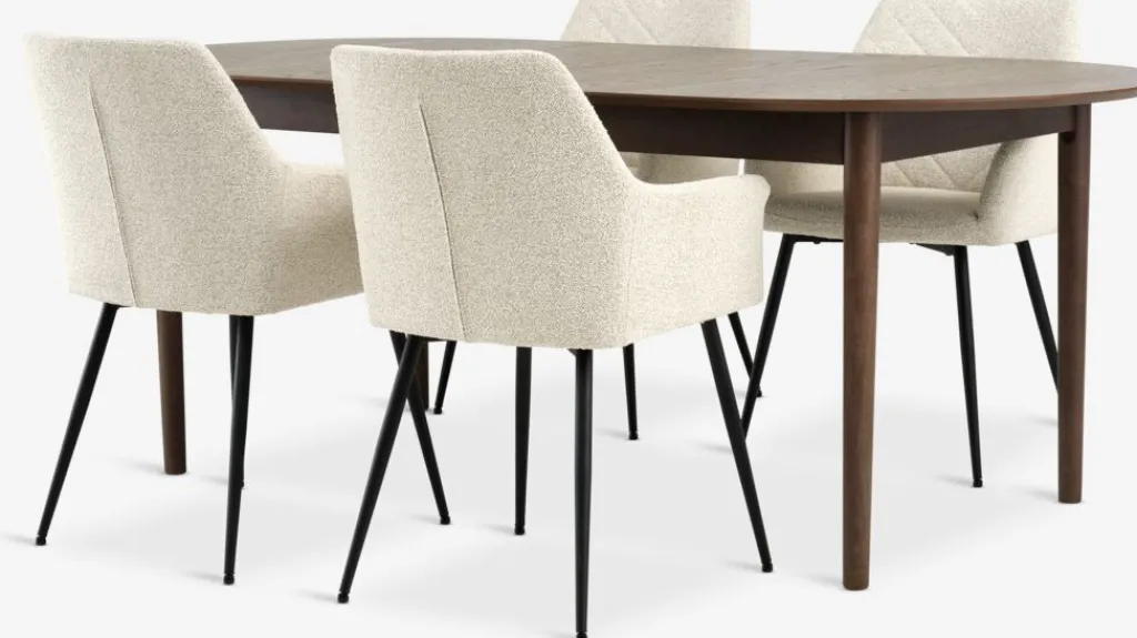 Mesas De Comedor|Conjuntos De Comedor>JYSK MARSTRAND + PURHUSMesa MARSTRAND L200/280 roble + 4 sillas PURHUS blanco crudo Roble oscuro