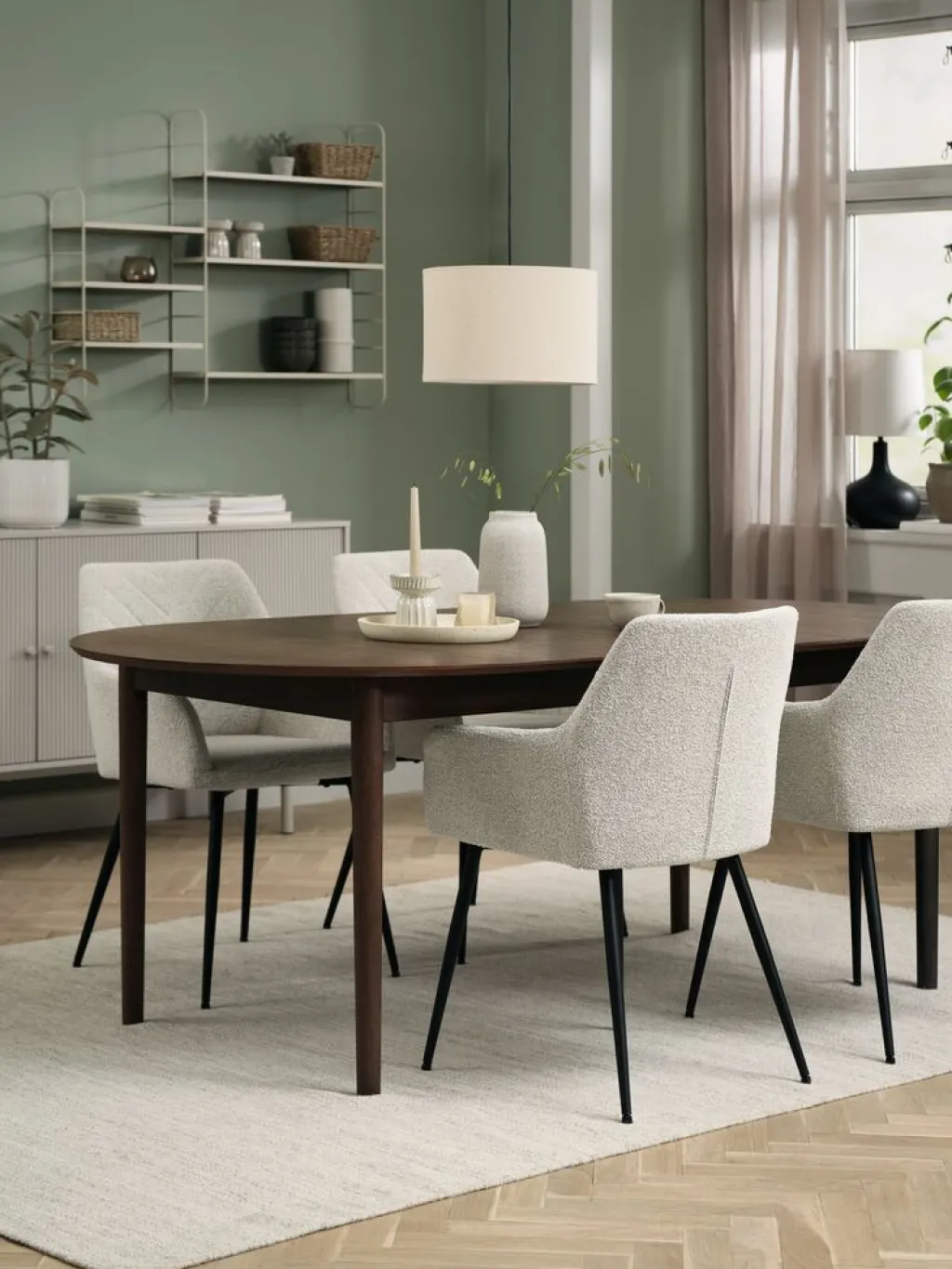 Mesas De Comedor|Conjuntos De Comedor>JYSK MARSTRAND + PURHUSMesa MARSTRAND L200/280 roble + 4 sillas PURHUS blanco crudo Roble oscuro