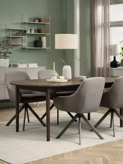 Mesas De Comedor|Conjuntos De Comedor>JYSK MARSTRAND + ROSTRUPMesa MARSTRAND L200/280 roble oscuro +4 sillas ROSTRUP arena