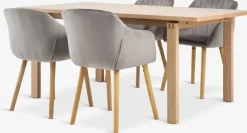 Mesas De Comedor|Conjuntos De Comedor>JYSK MEJLSKOV + ADSLEVMesa MEJLSKOV L180 roble + 4 sillas ADSLEV terciopelo gris