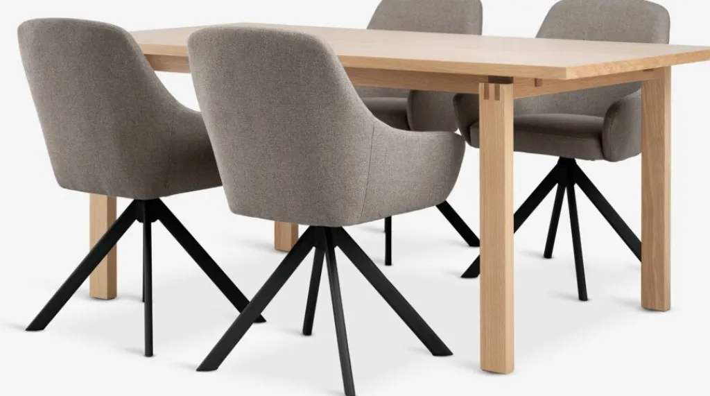 Mesas De Comedor|Conjuntos De Comedor>JYSK MEJLSKOV + ROSTRUPMesa MEJLSKOV L180 roble + 4 sillas ROSTRUP arena/negro