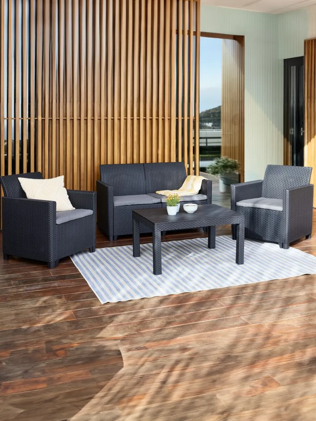 Conjuntos Mesa Y Sillas De Jardín|Muebles De Jardín>JYSK MOLDEConjunto muebles jardín MOLDE 4 plazas gris