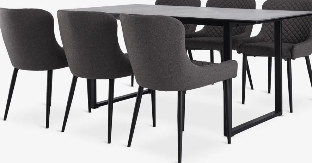 Mesas De Comedor|Conjuntos De Comedor>JYSK MOSELUND + PEBRINGEMesa MOSELUND L180 cerámica + 4 PEBRINGE gris/negro