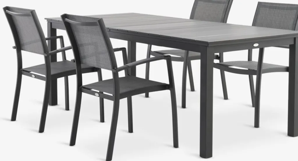 Conjuntos Mesa Y Sillas De Jardín>JYSK MOSS + STRANDBYMesa MOSS L214/315 + 4 sillas STRANDBY gris
