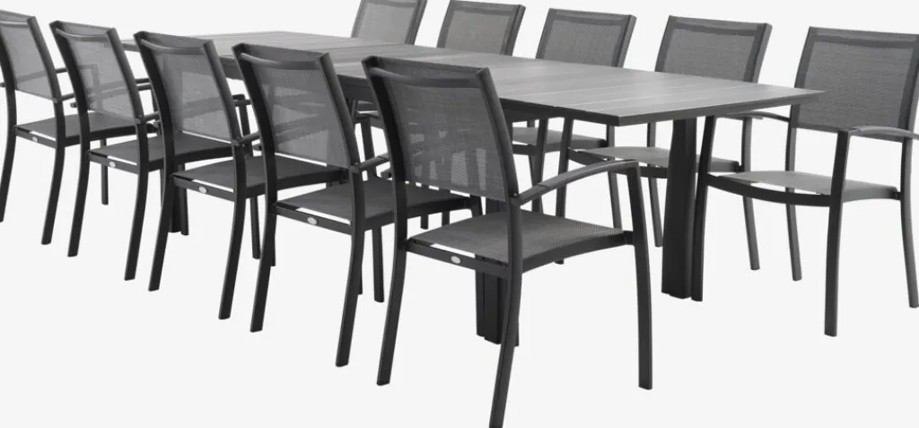Conjuntos Mesa Y Sillas De Jardín>JYSK MOSS + STRANDBYMesa MOSS L214/315 + 4 sillas STRANDBY gris