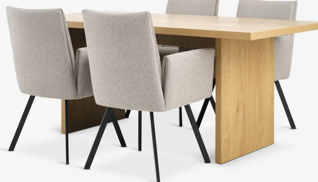 Mesas De Comedor|Conjuntos De Comedor>JYSK MUNKEBY + GJESINGMesa MUNKEBY L180 roble cálido + 4 GJESING beis/negro