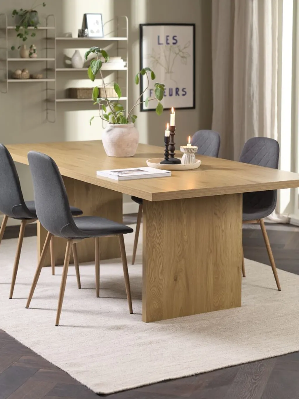 Mesas De Comedor|Conjuntos De Comedor>JYSK MUNKEBY + JONSTRUPMesa MUNKEBY L220 roble cálido + 4 JONSTRUP asfalto