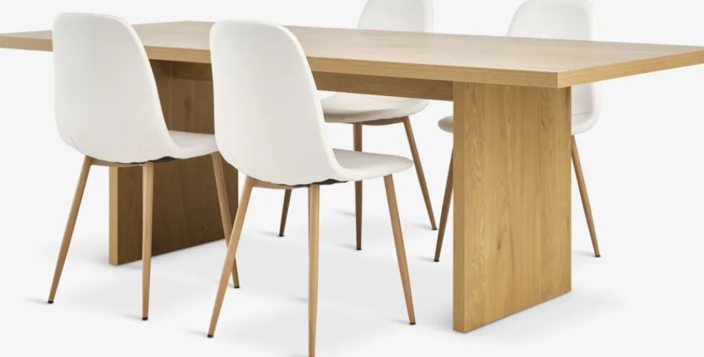 Mesas De Comedor|Conjuntos De Comedor>JYSK MUNKEBY + JONSTRUPMesa MUNKEBY L220 roble cálido + 4 sillas JONSTRUP blanco