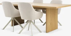 Mesas De Comedor|Conjuntos De Comedor>JYSK MUNKEBY + ROSTRUPMesa MUNKEBY L220 roble cálido + 4 sillas ROSTRUP beis