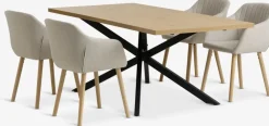Mesas De Comedor|Conjuntos De Comedor>JYSK NORTOFT + ADSLEVMesa NORTOFT L200 roble cálido + 4 sillas ADSLEV tela beis