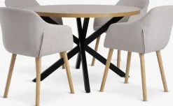 Mesas De Comedor|Conjuntos De Comedor>JYSK NORTOFT + ADSLEVMesa NORTOFT Ø120 roble cálido + 4 sillas ADSLEV beis