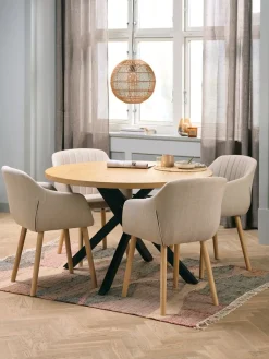 Mesas De Comedor|Conjuntos De Comedor>JYSK NORTOFT + ADSLEVMesa NORTOFT Ø120 roble cálido + 4 sillas ADSLEV beis