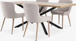 Mesas De Comedor|Conjuntos De Comedor>JYSK NORTOFT + BELLINGEMesa NORTOFT L200 roble cálido+4 sillas BELLINGE arena/roble