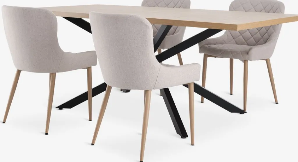 Mesas De Comedor|Conjuntos De Comedor>JYSK NORTOFT + BELLINGEMesa NORTOFT L200 roble cálido+4 sillas BELLINGE arena/roble