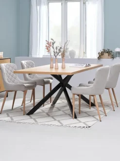 Mesas De Comedor|Conjuntos De Comedor>JYSK NORTOFT + BELLINGEMesa NORTOFT L200 roble cálido+4 sillas BELLINGE arena/roble