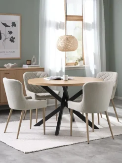 Mesas De Comedor|Conjuntos De Comedor>JYSK NORTOFT + BELLINGEMesa NORTOFT Ø120 roble cálido+4 sillas BELLINGE arena/roble
