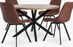 Mesas De Comedor|Conjuntos De Comedor>JYSK NORTOFT + HYGUMMesa NORTOFT Ø120 roble cálido + 4 sillas HYGUM marrón/negro
