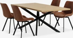 Mesas De Comedor|Conjuntos De Comedor>JYSK NORTOFT + HYGUMMesa NORTOFT L200 roble cálido + 4 sillas HYGUM marrón/negro