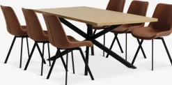 Mesas De Comedor|Conjuntos De Comedor>JYSK NORTOFT + HYGUMMesa NORTOFT L200 roble cálido + 4 sillas HYGUM marrón/negro