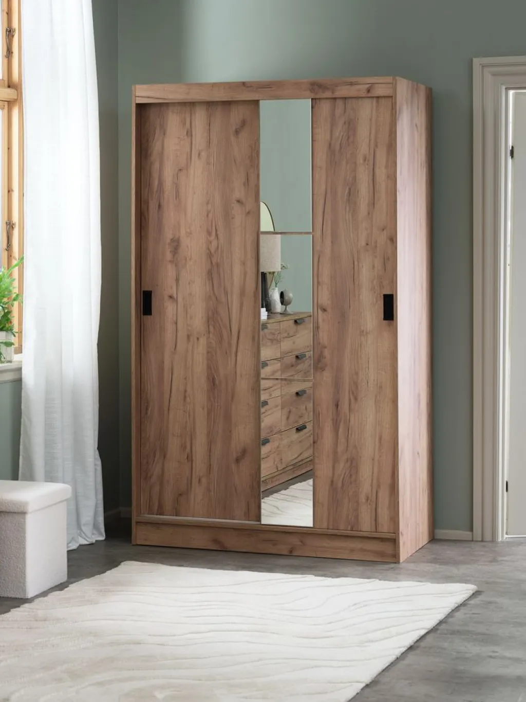 Armarios|Todos Los Armarios>JYSK ODDERArmario ODDER 120x201 2 puertas correderas con espejo roble Roble salvaje natural