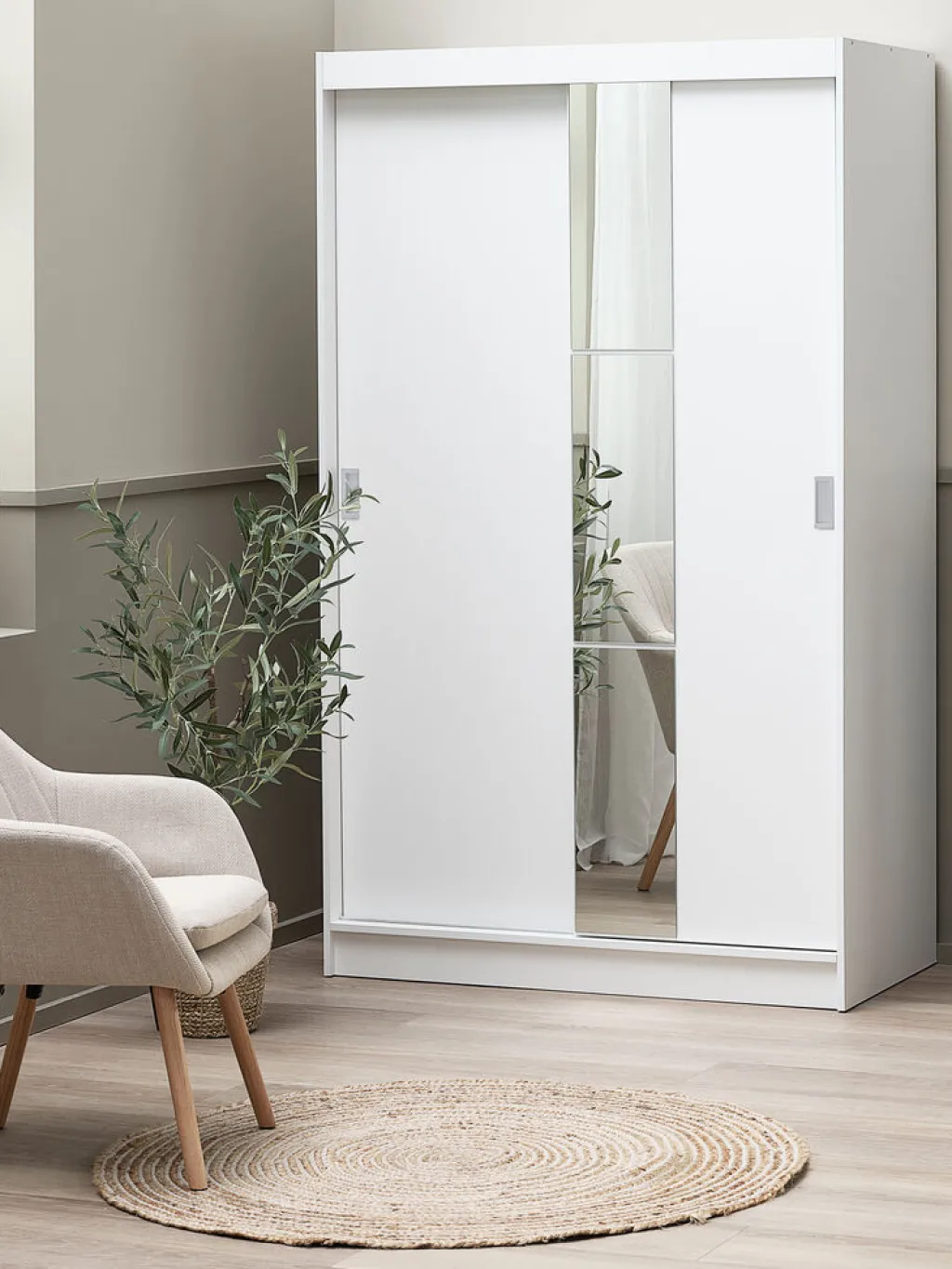 Armarios|Todos Los Armarios>JYSK ODDERArmario ODDER 120x201 2 puertas correderas con espejo Blanco