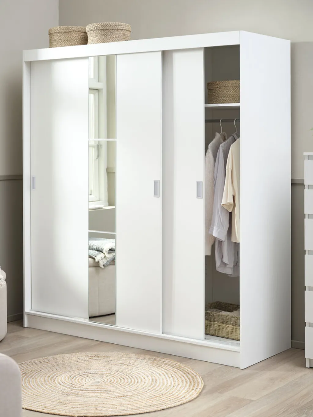 Armarios|Todos Los Armarios>JYSK ODDERArmario ODDER 179x201 3 puertas correderas con espejo Blanco