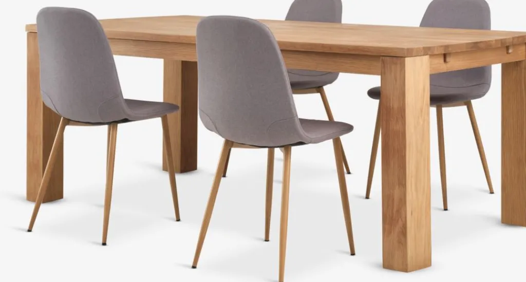 Mesas De Comedor|Conjuntos De Comedor>JYSK OLDE + JONSTRUPMesa OLDE L200 roble natural + 4 sillas JONSTRUP gris
