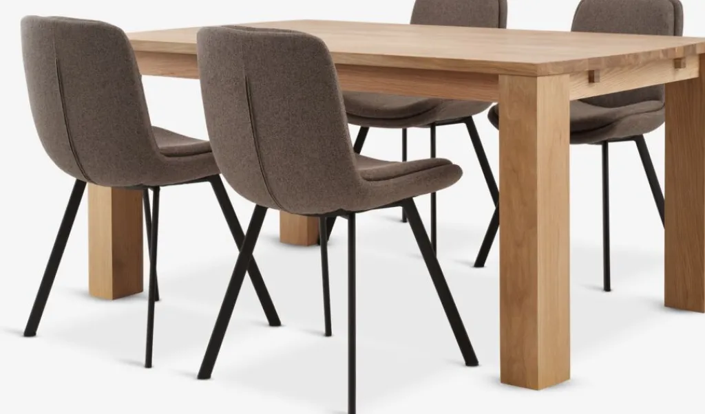 Mesas De Comedor|Conjuntos De Comedor>JYSK OLDE + MELBYMesa OLDE L160 roble + 4 sillas MELBY marrón claro/negro