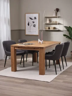 Mesas De Comedor|Conjuntos De Comedor>JYSK OLDE + PEBRINGEMesa OLDE L160 roble natural + 4 sillas PEBRINGE gris/negro